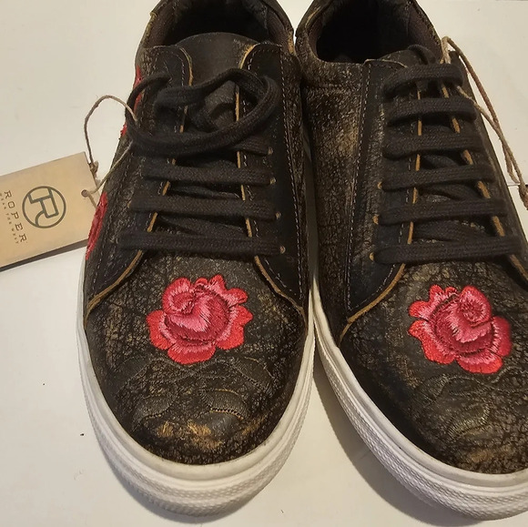 Roper NWT “Madeline” Brown brushed Leather Embroidered upper lace up SZ. 6.5 - Picture 4 of 10